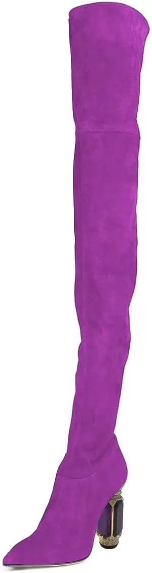imageFSJ Women Winter Over The Knee Boots Crystal Chunky High Heel Stretch Thigh High Fashion Zipper Long Boots Warm Shoes Size 415 USOrchid