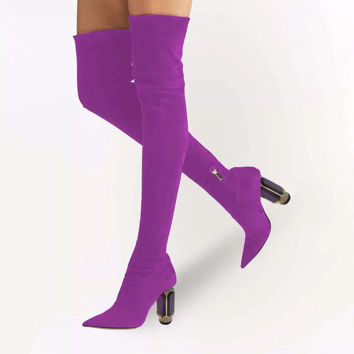 imageFSJ Women Winter Over The Knee Boots Crystal Chunky High Heel Stretch Thigh High Fashion Zipper Long Boots Warm Shoes Size 415 USOrchid