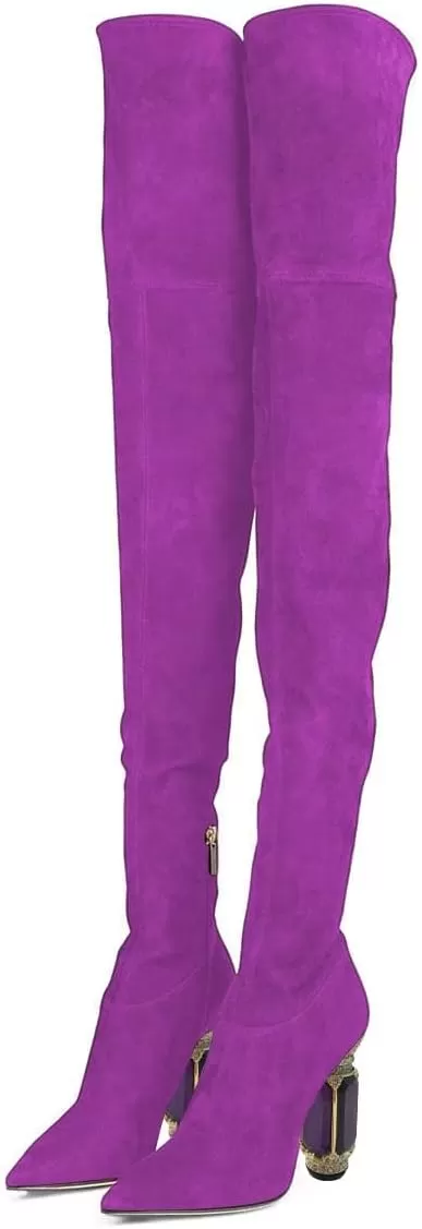 imageFSJ Women Winter Over The Knee Boots Crystal Chunky High Heel Stretch Thigh High Fashion Zipper Long Boots Warm Shoes Size 415 USOrchid
