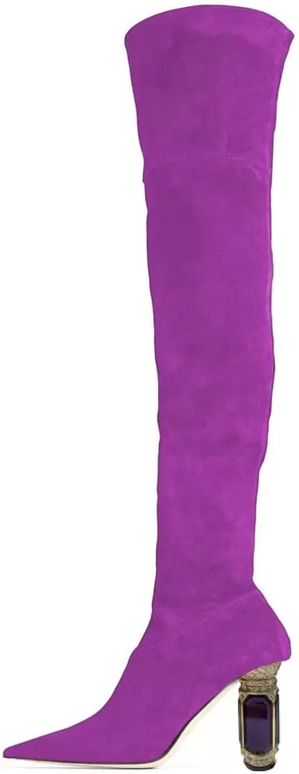 imageFSJ Women Winter Over The Knee Boots Crystal Chunky High Heel Stretch Thigh High Fashion Zipper Long Boots Warm Shoes Size 415 USOrchid
