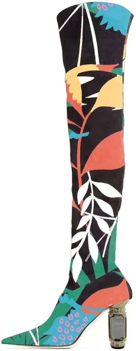 imageFSJ Women Winter Over The Knee Boots Crystal Chunky High Heel Stretch Thigh High Fashion Zipper Long Boots Warm Shoes Size 415 USPlant