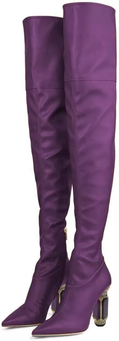 imageFSJ Women Winter Over The Knee Boots Crystal Chunky High Heel Stretch Thigh High Fashion Zipper Long Boots Warm Shoes Size 415 USPurple Pu