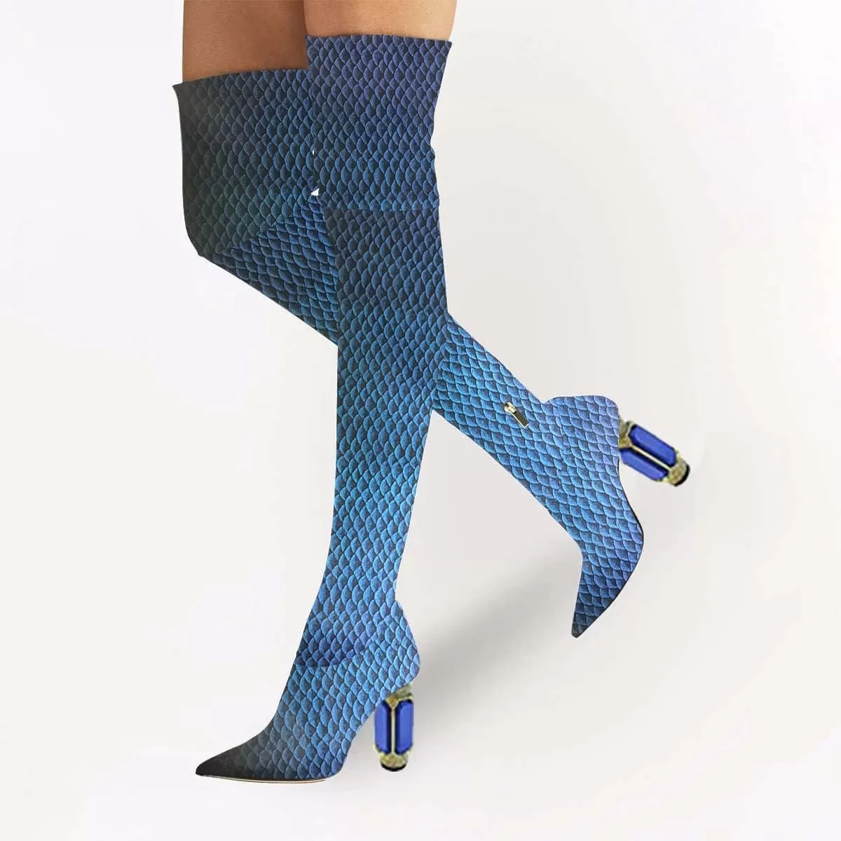 imageFSJ Women Winter Over The Knee Boots Crystal Chunky High Heel Stretch Thigh High Fashion Zipper Long Boots Warm Shoes Size 415 USScale Blue
