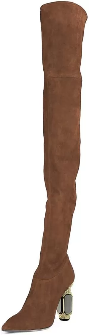 imageFSJ Women Winter Over The Knee Boots Crystal Chunky High Heel Stretch Thigh High Fashion Zipper Long Boots Warm Shoes Size 415 USSienna