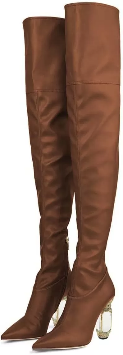 imageFSJ Women Winter Over The Knee Boots Crystal Chunky High Heel Stretch Thigh High Fashion Zipper Long Boots Warm Shoes Size 415 USSienna Pu