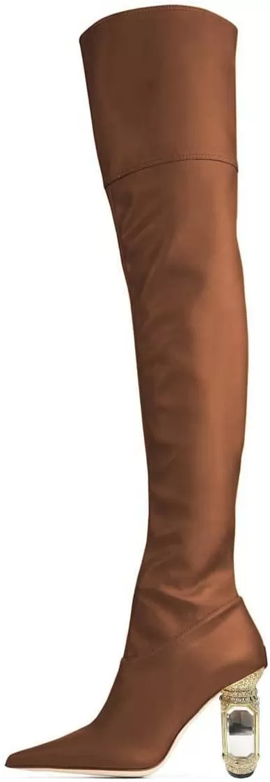 imageFSJ Women Winter Over The Knee Boots Crystal Chunky High Heel Stretch Thigh High Fashion Zipper Long Boots Warm Shoes Size 415 USSienna Pu
