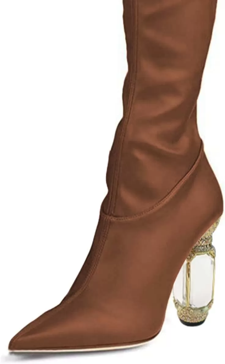 imageFSJ Women Winter Over The Knee Boots Crystal Chunky High Heel Stretch Thigh High Fashion Zipper Long Boots Warm Shoes Size 415 USSienna Pu