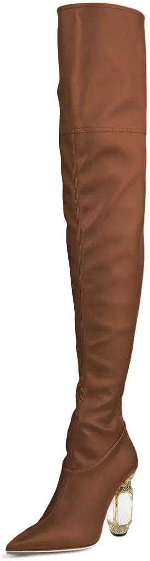 imageFSJ Women Winter Over The Knee Boots Crystal Chunky High Heel Stretch Thigh High Fashion Zipper Long Boots Warm Shoes Size 415 USSienna Pu