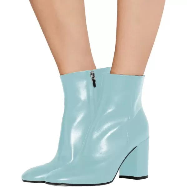 imageFSJ Women Almond Toe Chunky Block High Heel Handmade Ankle Booties Elegant Ladies Casual Dress Daily Boots Size 415 USBaby Blue