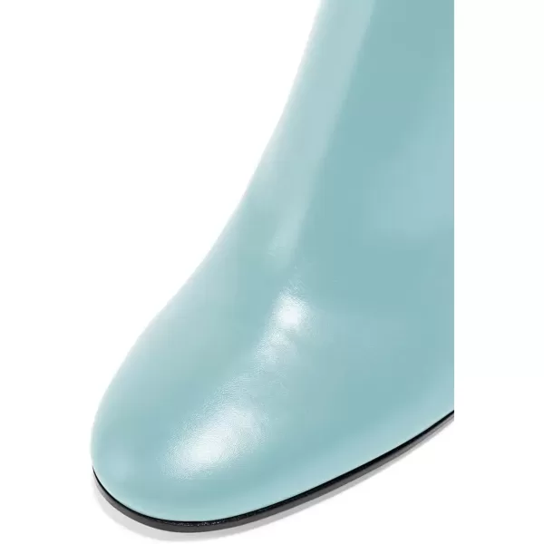 imageFSJ Women Almond Toe Chunky Block High Heel Handmade Ankle Booties Elegant Ladies Casual Dress Daily Boots Size 415 USBaby Blue