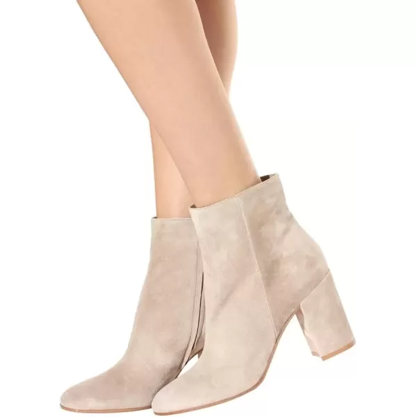 imageFSJ Women Almond Toe Chunky Block High Heel Handmade Ankle Booties Elegant Ladies Casual Dress Daily Boots Size 415 USBeige