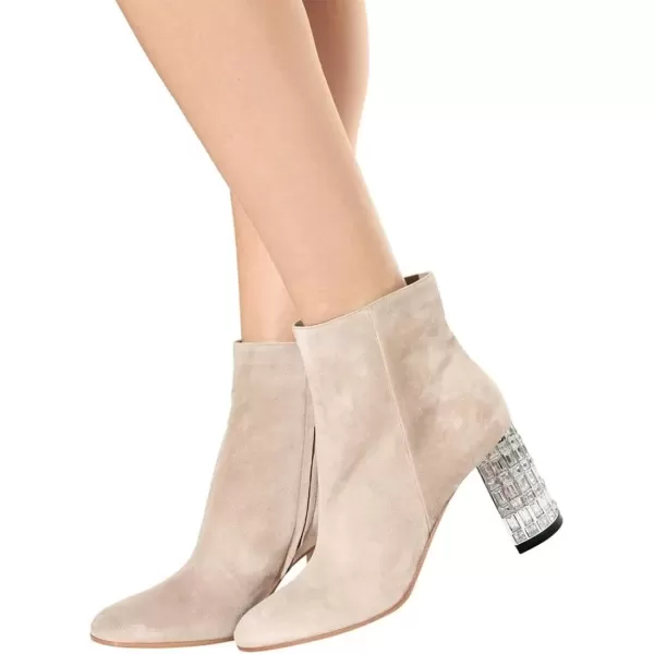 imageFSJ Women Almond Toe Chunky Block High Heel Handmade Ankle Booties Elegant Ladies Casual Dress Daily Boots Size 415 USBeige Crystal Heel