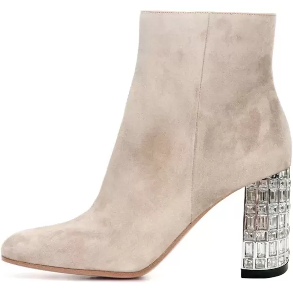 imageFSJ Women Almond Toe Chunky Block High Heel Handmade Ankle Booties Elegant Ladies Casual Dress Daily Boots Size 415 USBeige Crystal Heel
