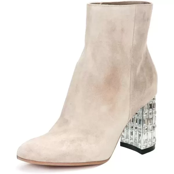 imageFSJ Women Almond Toe Chunky Block High Heel Handmade Ankle Booties Elegant Ladies Casual Dress Daily Boots Size 415 USBeige Crystal Heel