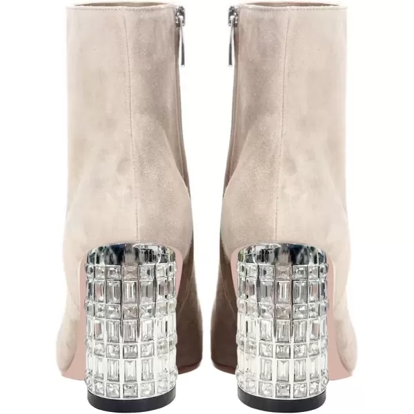 imageFSJ Women Almond Toe Chunky Block High Heel Handmade Ankle Booties Elegant Ladies Casual Dress Daily Boots Size 415 USBeige Crystal Heel