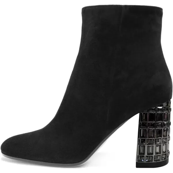 imageFSJ Women Almond Toe Chunky Block High Heel Handmade Ankle Booties Elegant Ladies Casual Dress Daily Boots Size 415 USBlack Crystal Heel