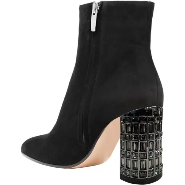 imageFSJ Women Almond Toe Chunky Block High Heel Handmade Ankle Booties Elegant Ladies Casual Dress Daily Boots Size 415 USBlack Crystal Heel
