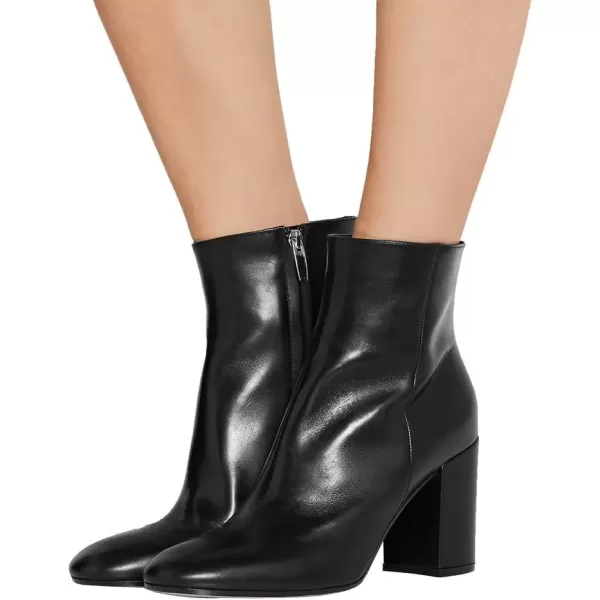 imageFSJ Women Almond Toe Chunky Block High Heel Handmade Ankle Booties Elegant Ladies Casual Dress Daily Boots Size 415 USBlack Glossy