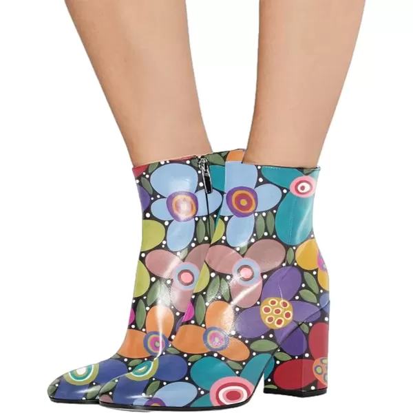 imageFSJ Women Almond Toe Chunky Block High Heel Handmade Ankle Booties Elegant Ladies Casual Dress Daily Boots Size 415 USFloral