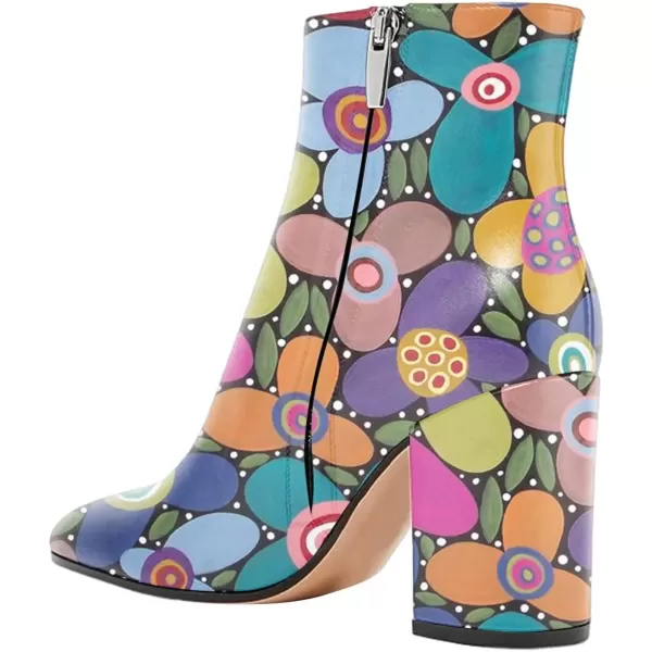 imageFSJ Women Almond Toe Chunky Block High Heel Handmade Ankle Booties Elegant Ladies Casual Dress Daily Boots Size 415 USFloral