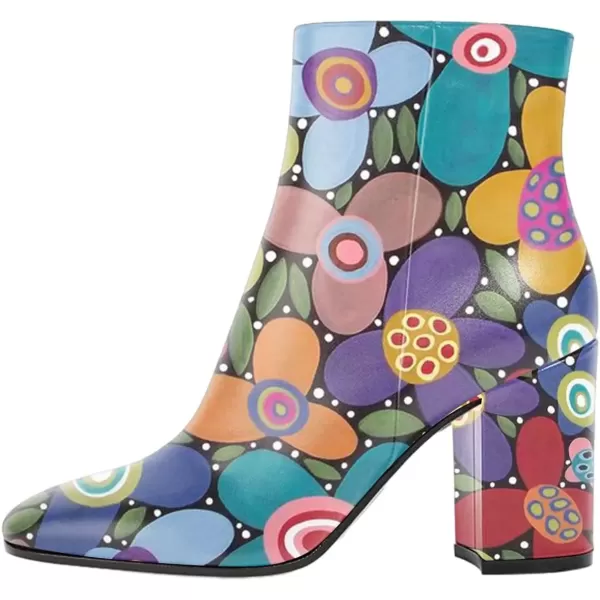 imageFSJ Women Almond Toe Chunky Block High Heel Handmade Ankle Booties Elegant Ladies Casual Dress Daily Boots Size 415 USFloral