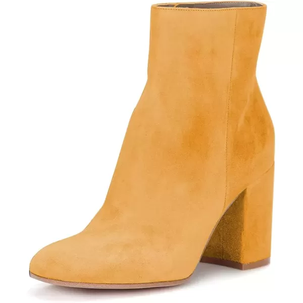 imageFSJ Women Almond Toe Chunky Block High Heel Handmade Ankle Booties Elegant Ladies Casual Dress Daily Boots Size 415 USGoldenrod