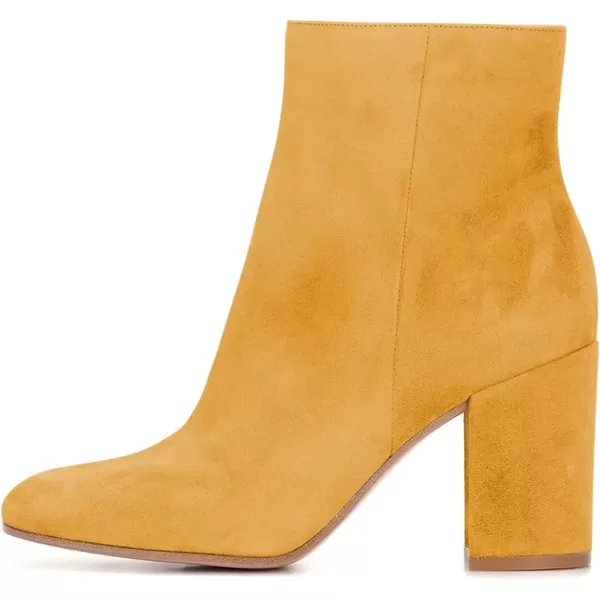imageFSJ Women Almond Toe Chunky Block High Heel Handmade Ankle Booties Elegant Ladies Casual Dress Daily Boots Size 415 USGoldenrod