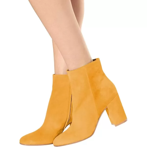 imageFSJ Women Almond Toe Chunky Block High Heel Handmade Ankle Booties Elegant Ladies Casual Dress Daily Boots Size 415 USGoldenrod