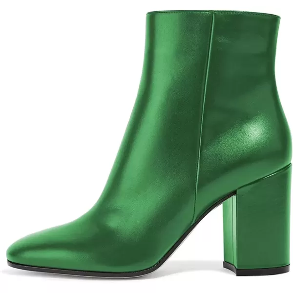 imageFSJ Women Almond Toe Chunky Block High Heel Handmade Ankle Booties Elegant Ladies Casual Dress Daily Boots Size 415 USGreen