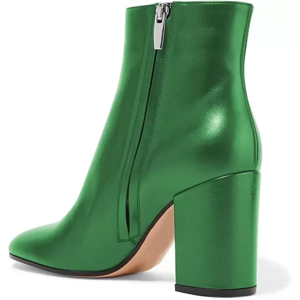 imageFSJ Women Almond Toe Chunky Block High Heel Handmade Ankle Booties Elegant Ladies Casual Dress Daily Boots Size 415 USGreen