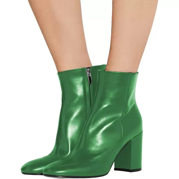 imageFSJ Women Almond Toe Chunky Block High Heel Handmade Ankle Booties Elegant Ladies Casual Dress Daily Boots Size 415 USGreen