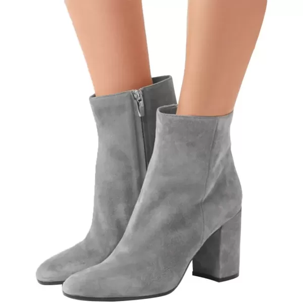 imageFSJ Women Almond Toe Chunky Block High Heel Handmade Ankle Booties Elegant Ladies Casual Dress Daily Boots Size 415 USGrey