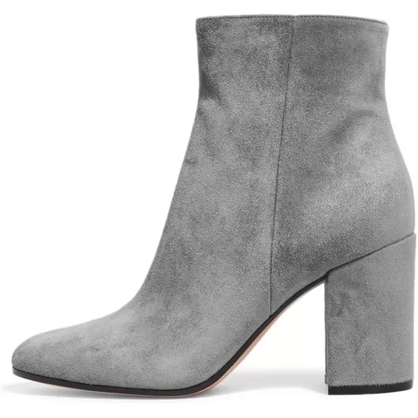 imageFSJ Women Almond Toe Chunky Block High Heel Handmade Ankle Booties Elegant Ladies Casual Dress Daily Boots Size 415 USGrey