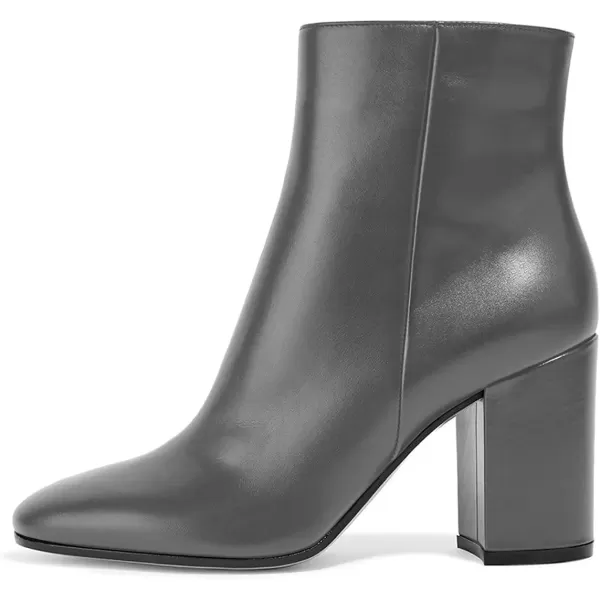 imageFSJ Women Almond Toe Chunky Block High Heel Handmade Ankle Booties Elegant Ladies Casual Dress Daily Boots Size 415 USGrey Glossy