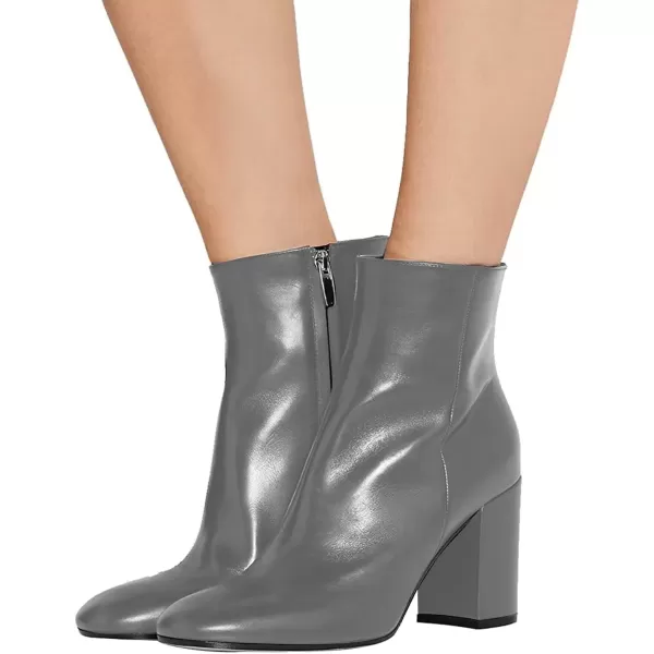 imageFSJ Women Almond Toe Chunky Block High Heel Handmade Ankle Booties Elegant Ladies Casual Dress Daily Boots Size 415 USGrey Glossy