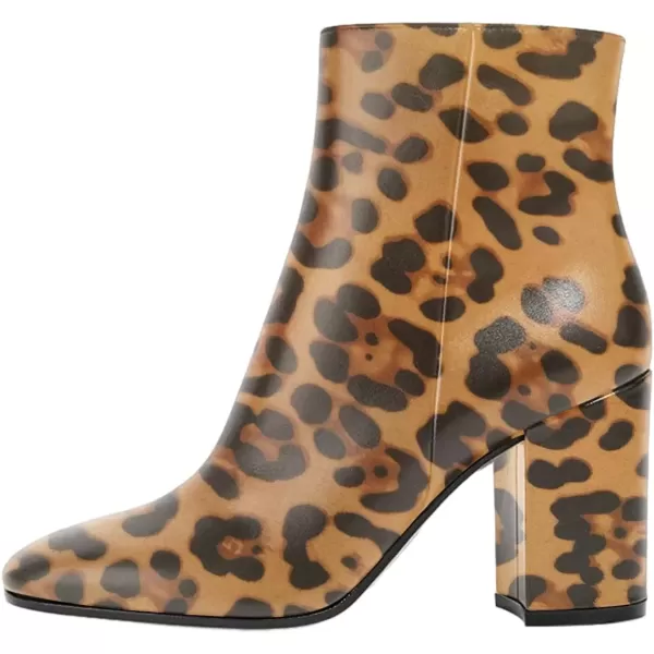 imageFSJ Women Almond Toe Chunky Block High Heel Handmade Ankle Booties Elegant Ladies Casual Dress Daily Boots Size 415 USLeopard