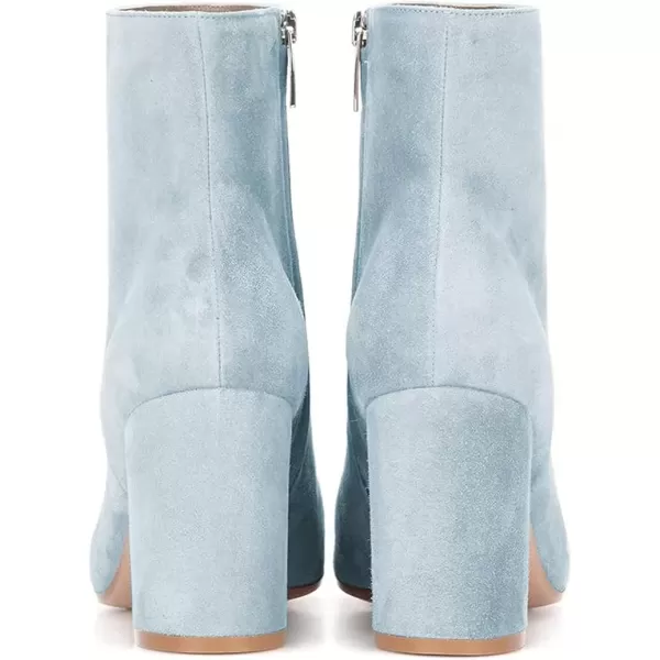 imageFSJ Women Almond Toe Chunky Block High Heel Handmade Ankle Booties Elegant Ladies Casual Dress Daily Boots Size 415 USLight Blue
