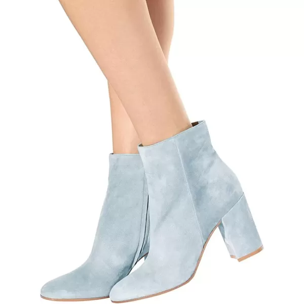 imageFSJ Women Almond Toe Chunky Block High Heel Handmade Ankle Booties Elegant Ladies Casual Dress Daily Boots Size 415 USLight Blue