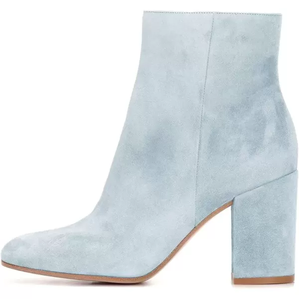imageFSJ Women Almond Toe Chunky Block High Heel Handmade Ankle Booties Elegant Ladies Casual Dress Daily Boots Size 415 USLight Blue