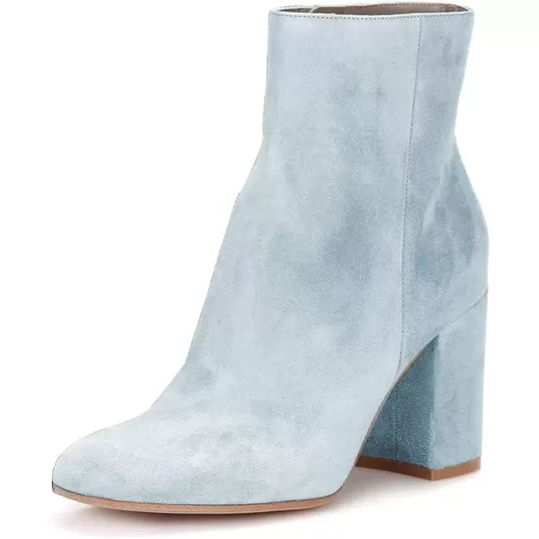 imageFSJ Women Almond Toe Chunky Block High Heel Handmade Ankle Booties Elegant Ladies Casual Dress Daily Boots Size 415 USLight Blue