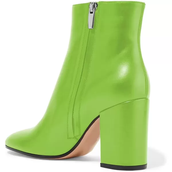 imageFSJ Women Almond Toe Chunky Block High Heel Handmade Ankle Booties Elegant Ladies Casual Dress Daily Boots Size 415 USLime Green