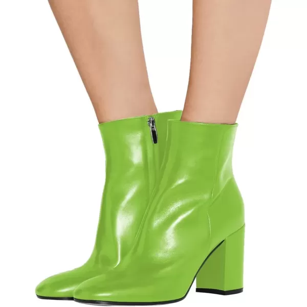 imageFSJ Women Almond Toe Chunky Block High Heel Handmade Ankle Booties Elegant Ladies Casual Dress Daily Boots Size 415 USLime Green