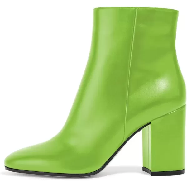 imageFSJ Women Almond Toe Chunky Block High Heel Handmade Ankle Booties Elegant Ladies Casual Dress Daily Boots Size 415 USLime Green