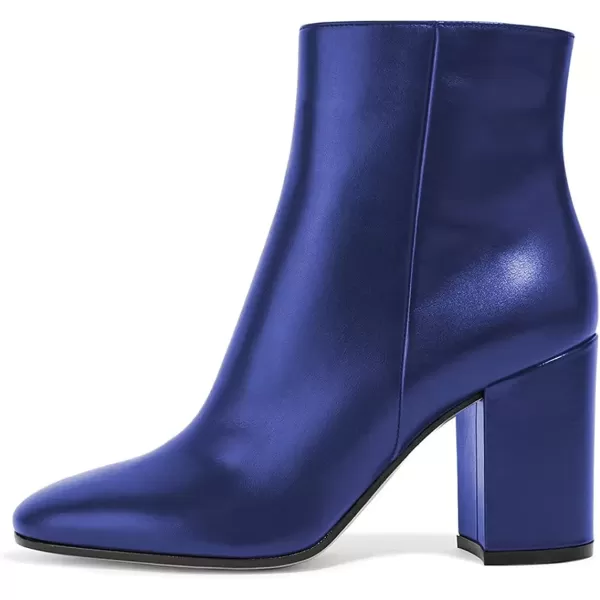 imageFSJ Women Almond Toe Chunky Block High Heel Handmade Ankle Booties Elegant Ladies Casual Dress Daily Boots Size 415 USNavy