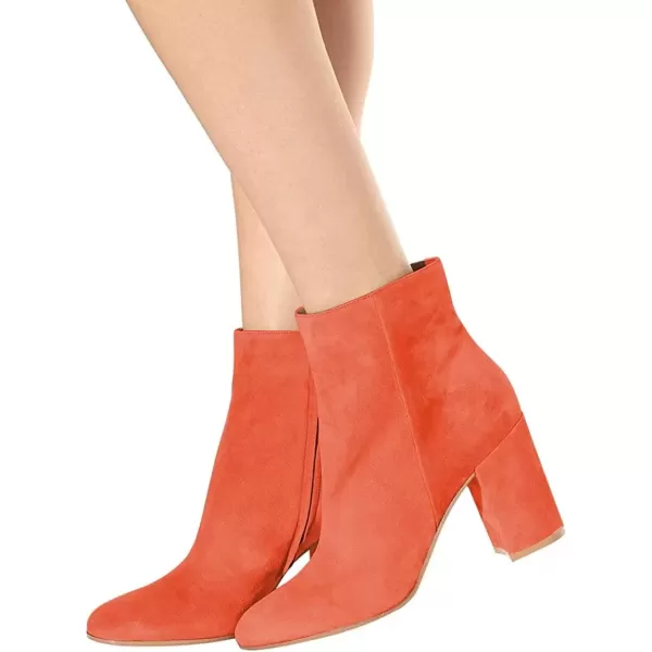 imageFSJ Women Almond Toe Chunky Block High Heel Handmade Ankle Booties Elegant Ladies Casual Dress Daily Boots Size 415 USOrange Red
