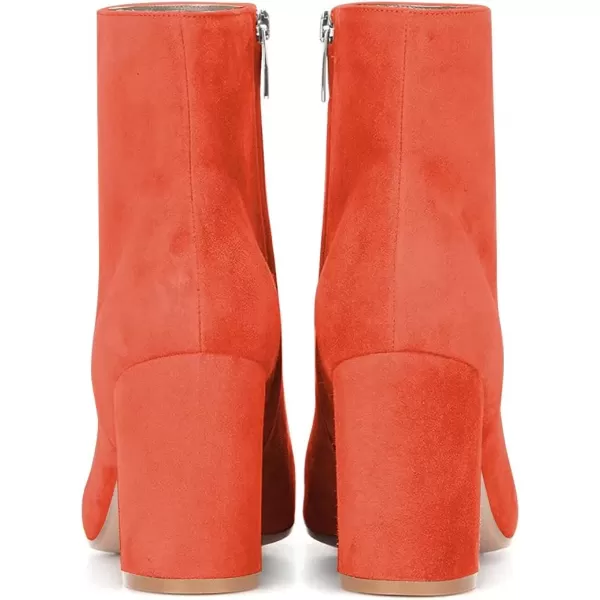imageFSJ Women Almond Toe Chunky Block High Heel Handmade Ankle Booties Elegant Ladies Casual Dress Daily Boots Size 415 USOrange Red