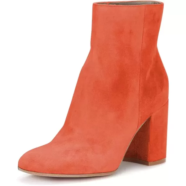imageFSJ Women Almond Toe Chunky Block High Heel Handmade Ankle Booties Elegant Ladies Casual Dress Daily Boots Size 415 USOrange Red