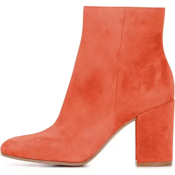 imageFSJ Women Almond Toe Chunky Block High Heel Handmade Ankle Booties Elegant Ladies Casual Dress Daily Boots Size 415 USOrange Red