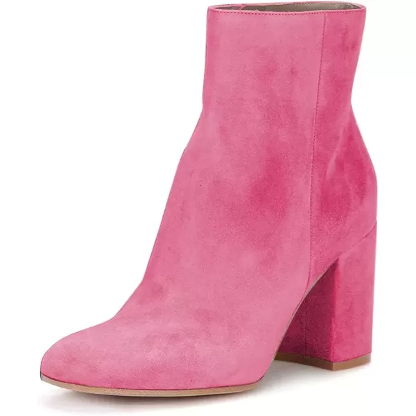 imageFSJ Women Almond Toe Chunky Block High Heel Handmade Ankle Booties Elegant Ladies Casual Dress Daily Boots Size 415 USPink