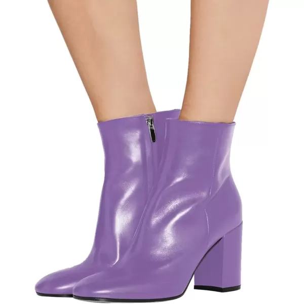 imageFSJ Women Almond Toe Chunky Block High Heel Handmade Ankle Booties Elegant Ladies Casual Dress Daily Boots Size 415 USPurple